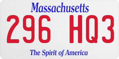 MA license plate 296HQ3