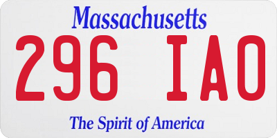 MA license plate 296IA0