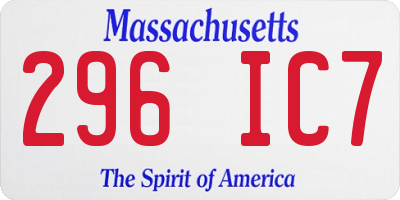MA license plate 296IC7