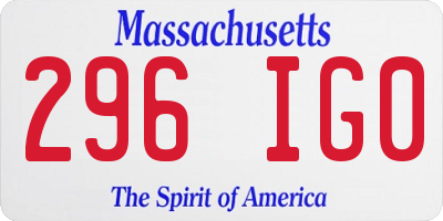 MA license plate 296IG0