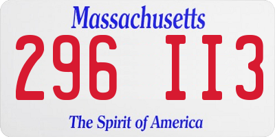 MA license plate 296II3