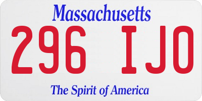MA license plate 296IJ0