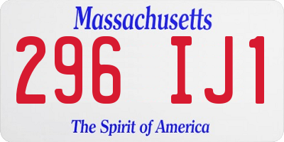 MA license plate 296IJ1