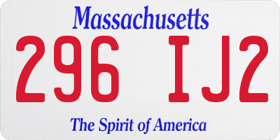 MA license plate 296IJ2