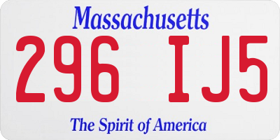 MA license plate 296IJ5