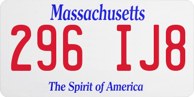 MA license plate 296IJ8