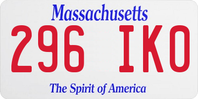 MA license plate 296IK0