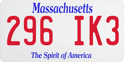 MA license plate 296IK3