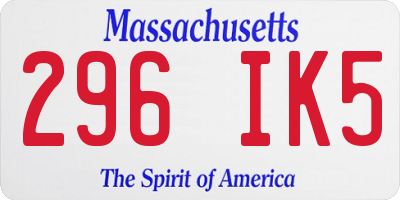 MA license plate 296IK5