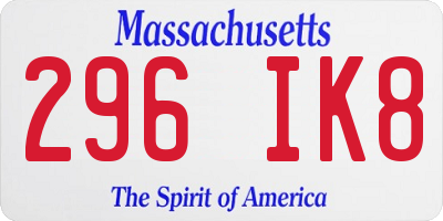 MA license plate 296IK8