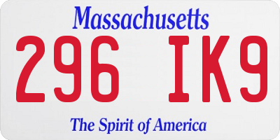 MA license plate 296IK9