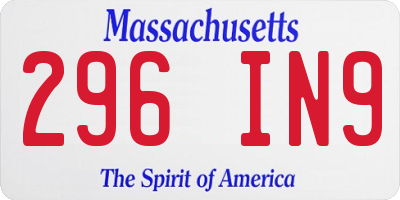 MA license plate 296IN9