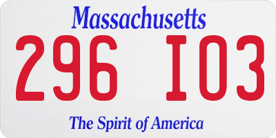 MA license plate 296IO3