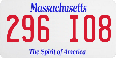 MA license plate 296IO8