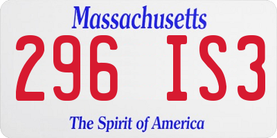 MA license plate 296IS3