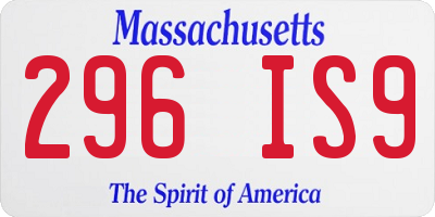 MA license plate 296IS9