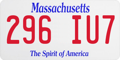 MA license plate 296IU7