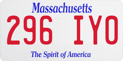 MA license plate 296IY0