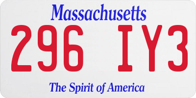 MA license plate 296IY3