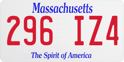MA license plate 296IZ4
