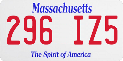 MA license plate 296IZ5