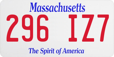 MA license plate 296IZ7