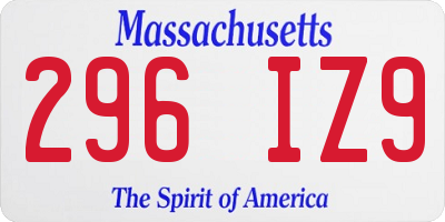 MA license plate 296IZ9