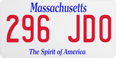 MA license plate 296JD0