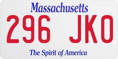 MA license plate 296JK0