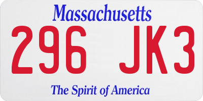 MA license plate 296JK3