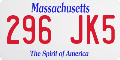 MA license plate 296JK5