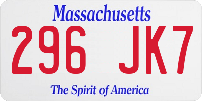 MA license plate 296JK7