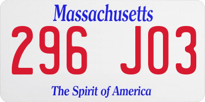 MA license plate 296JO3