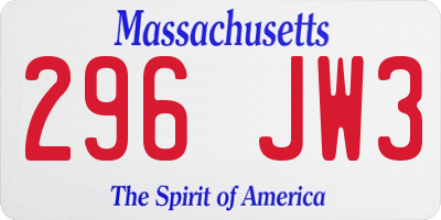 MA license plate 296JW3