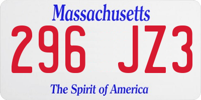 MA license plate 296JZ3