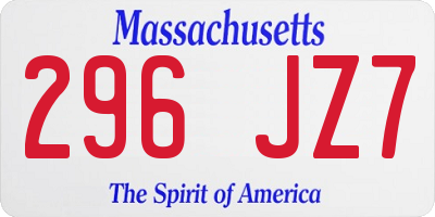 MA license plate 296JZ7
