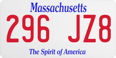 MA license plate 296JZ8