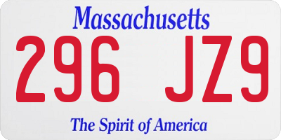 MA license plate 296JZ9