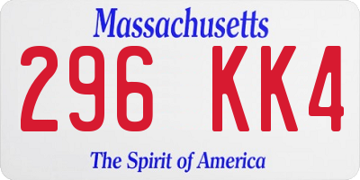 MA license plate 296KK4