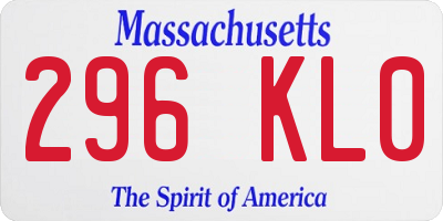 MA license plate 296KL0