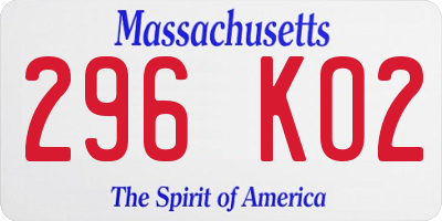 MA license plate 296KO2