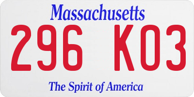 MA license plate 296KO3