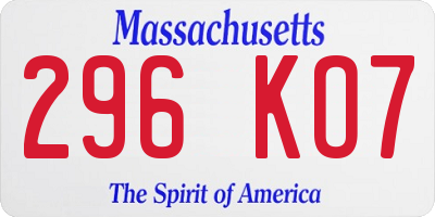 MA license plate 296KO7