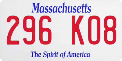 MA license plate 296KO8