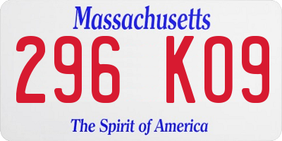 MA license plate 296KO9