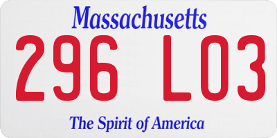 MA license plate 296LO3
