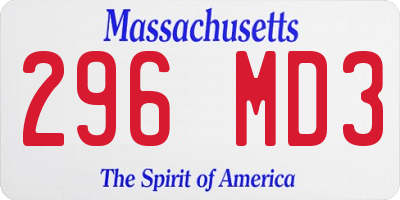 MA license plate 296MD3