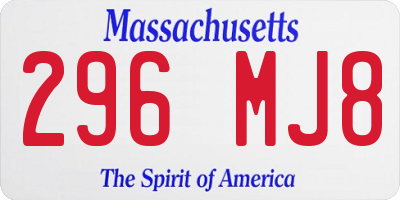 MA license plate 296MJ8