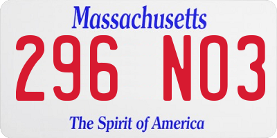 MA license plate 296NO3