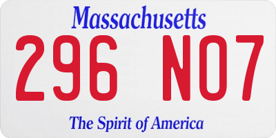 MA license plate 296NO7
